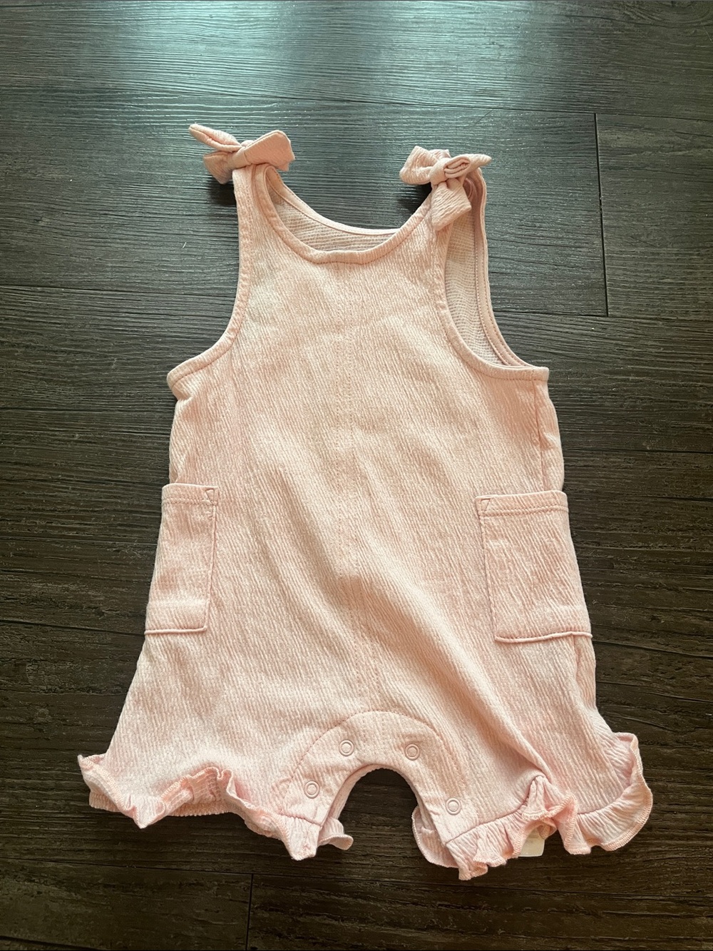 Pink Tie-Shoulder Ruffle Romper for Baby Girl Size 9 Months